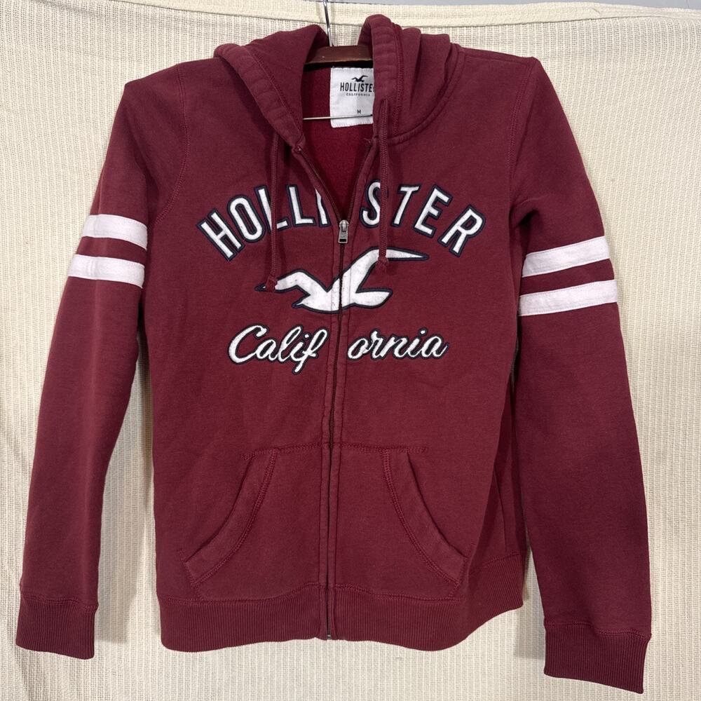 Hollister California Full Zip Hoodie White Women's M Logo Fleece Casual Y2K Logo